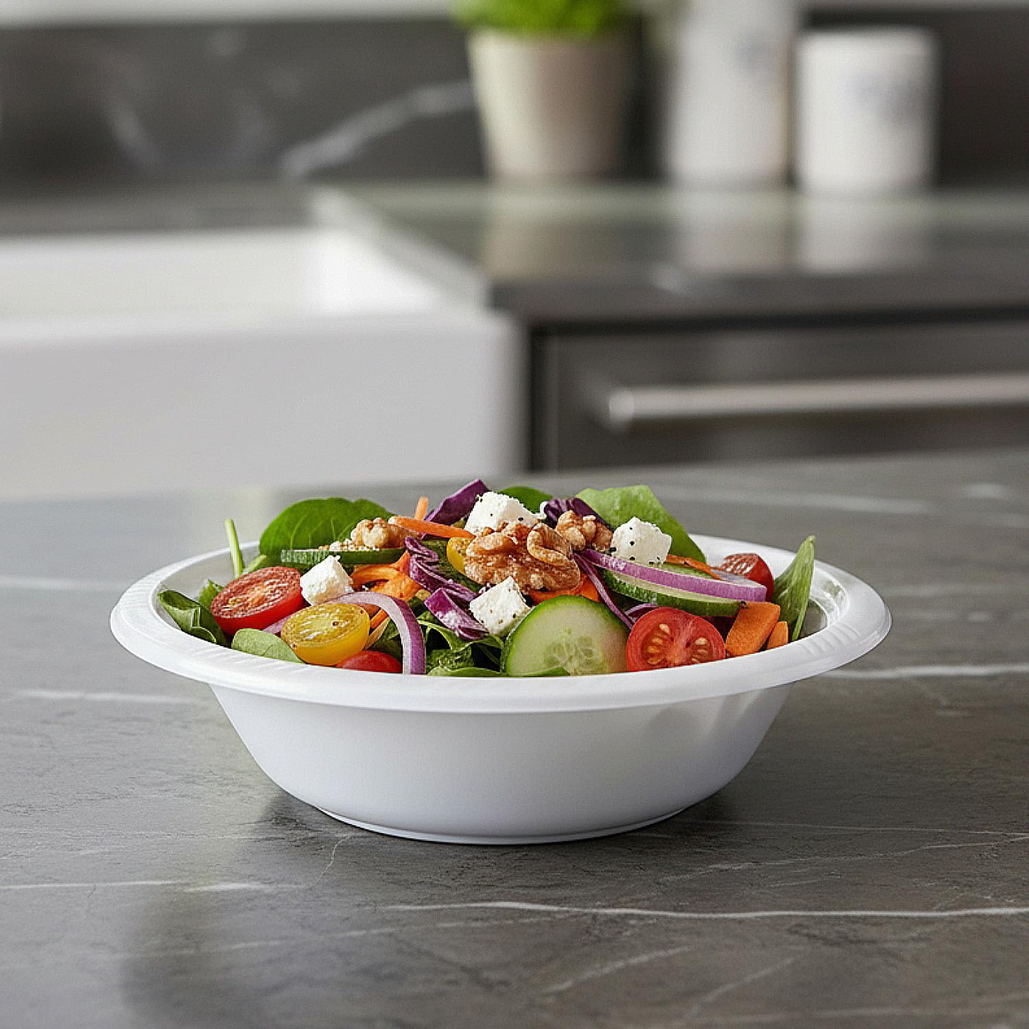 Premium Heavyweight White Plastic Soup Bowls - 15 oz (Pack Of 100) - Durable & Reusable Bowls For Parties, Events & Everyday Use