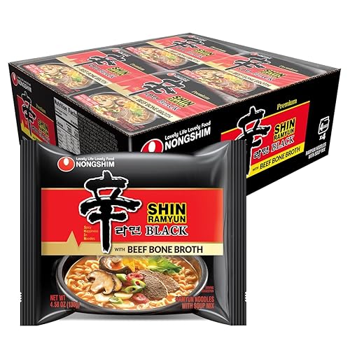 Nongshim Shin Ramyun Black Noodles, Spicy Korean Signature Instant Ramyun, Rich Beef Bone Broth, Pantry Essential Korean Noodles, Quick and Easy, 4.58