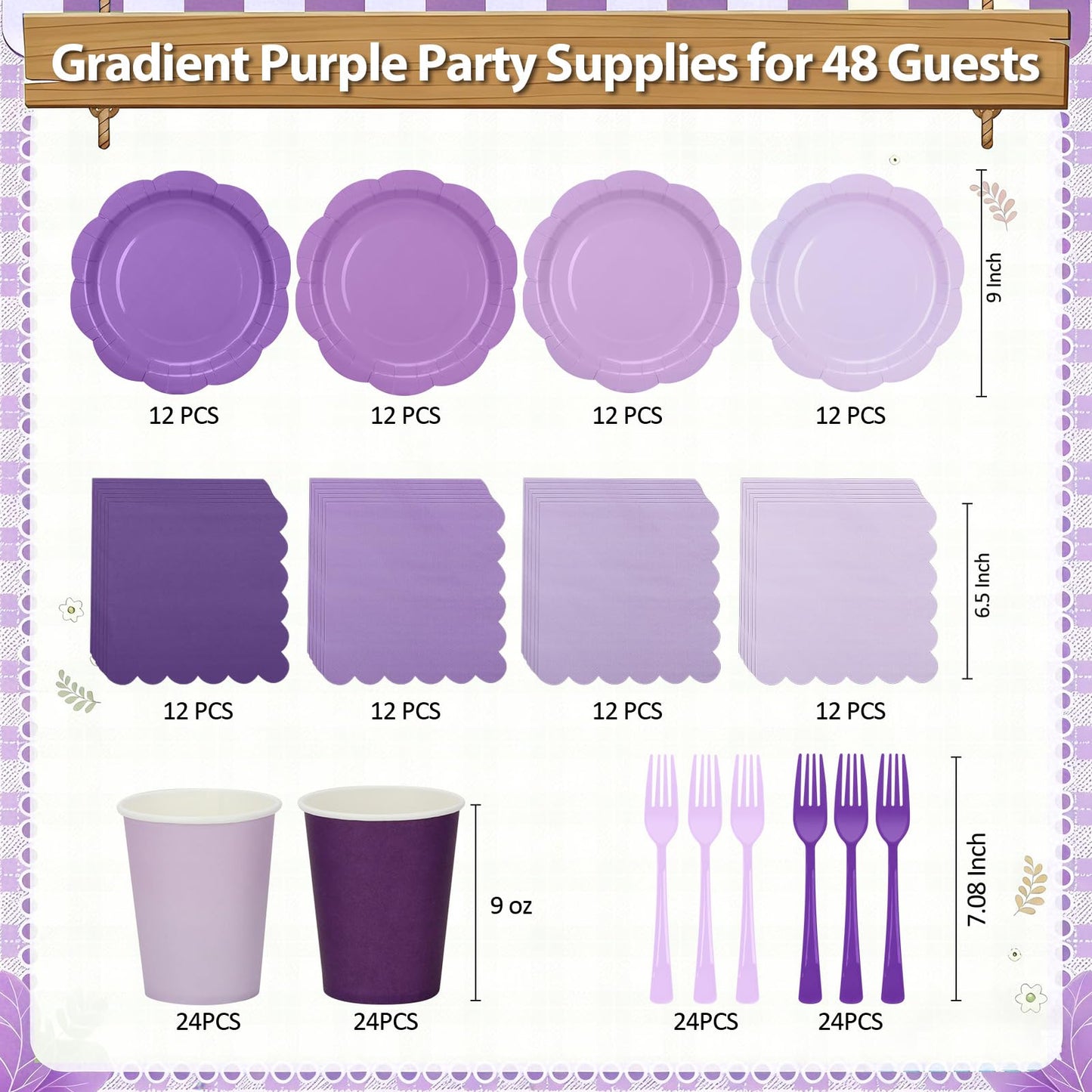 CENLBJ Purple Plates and Napkins Party Supplies, 9’’ Pastel Purple Disposable Paper Plates and Cups and Napkins Set for Baby Shower, Birthday, Wedding