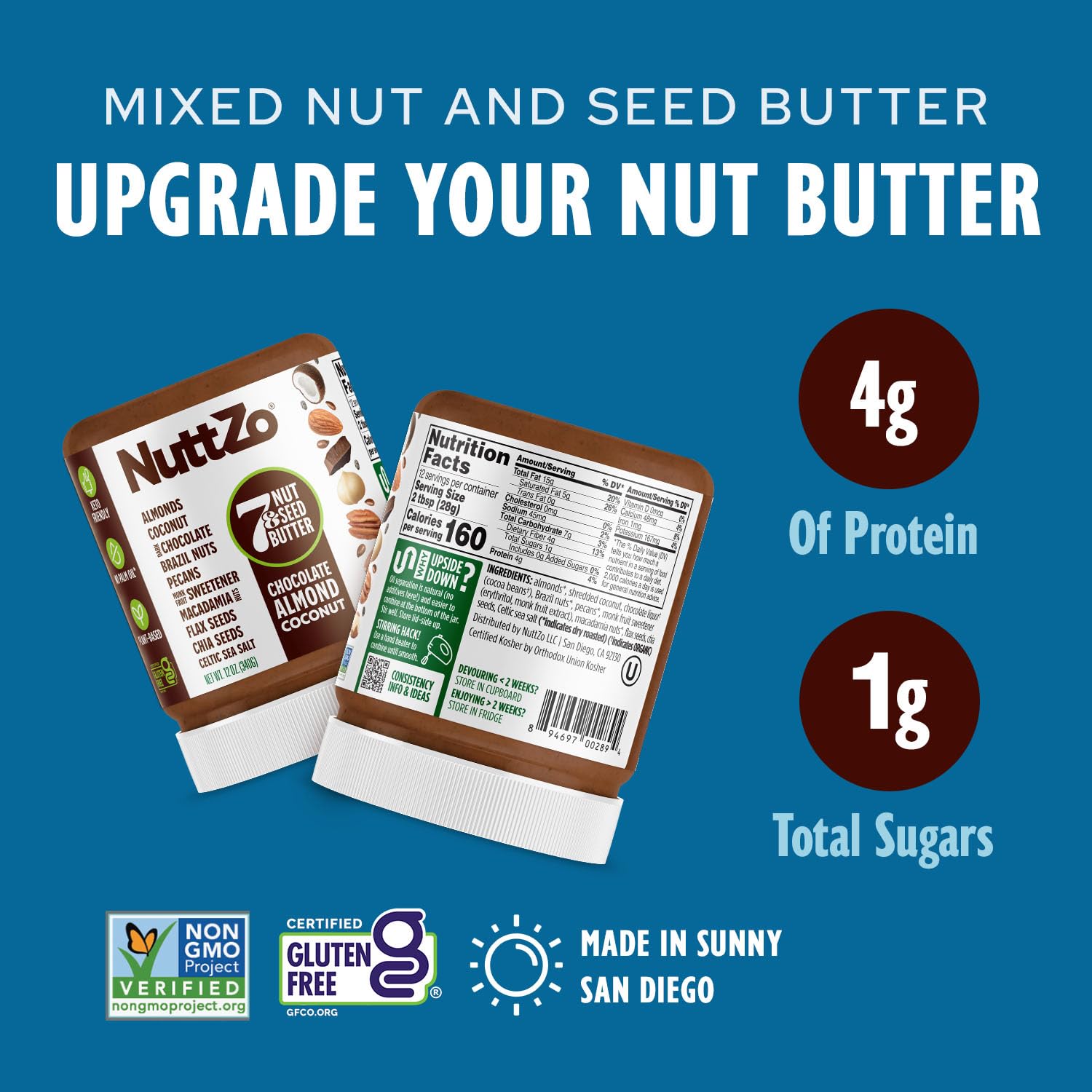NuttZo Keto Chocolate Almond Coconut 7 Nut and Seed Butter, Almonds Coconut Brazil Nuts Pecans and More, Dark Chocolate Keto-Friendly, No Added Oil