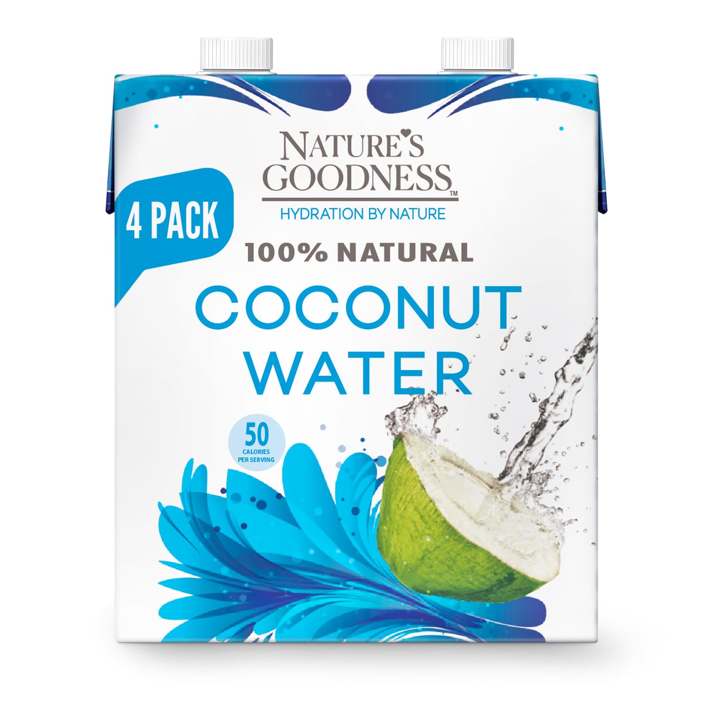 Nature's Goodness Coconut Water No Sugar Added - Unsweetened, Fat Free, Plant-Based Electrolyte Drink - 4 Pack 44.8 Fl Oz Total (4 x 330 ml)