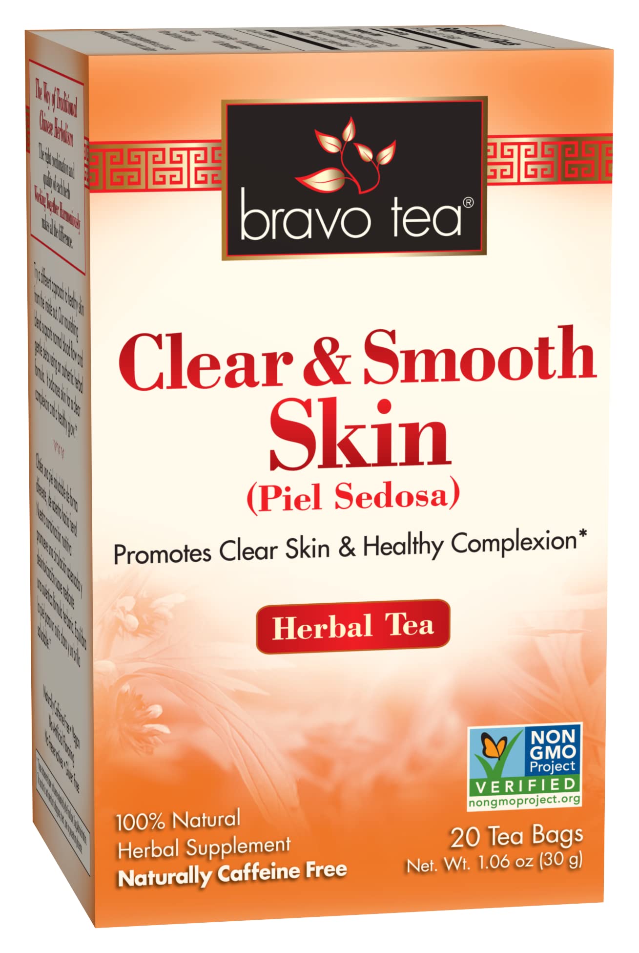 Bravo Tea Clear and Smooth Skin Herbal Tea Caffeine Free, 20 Tea Bags