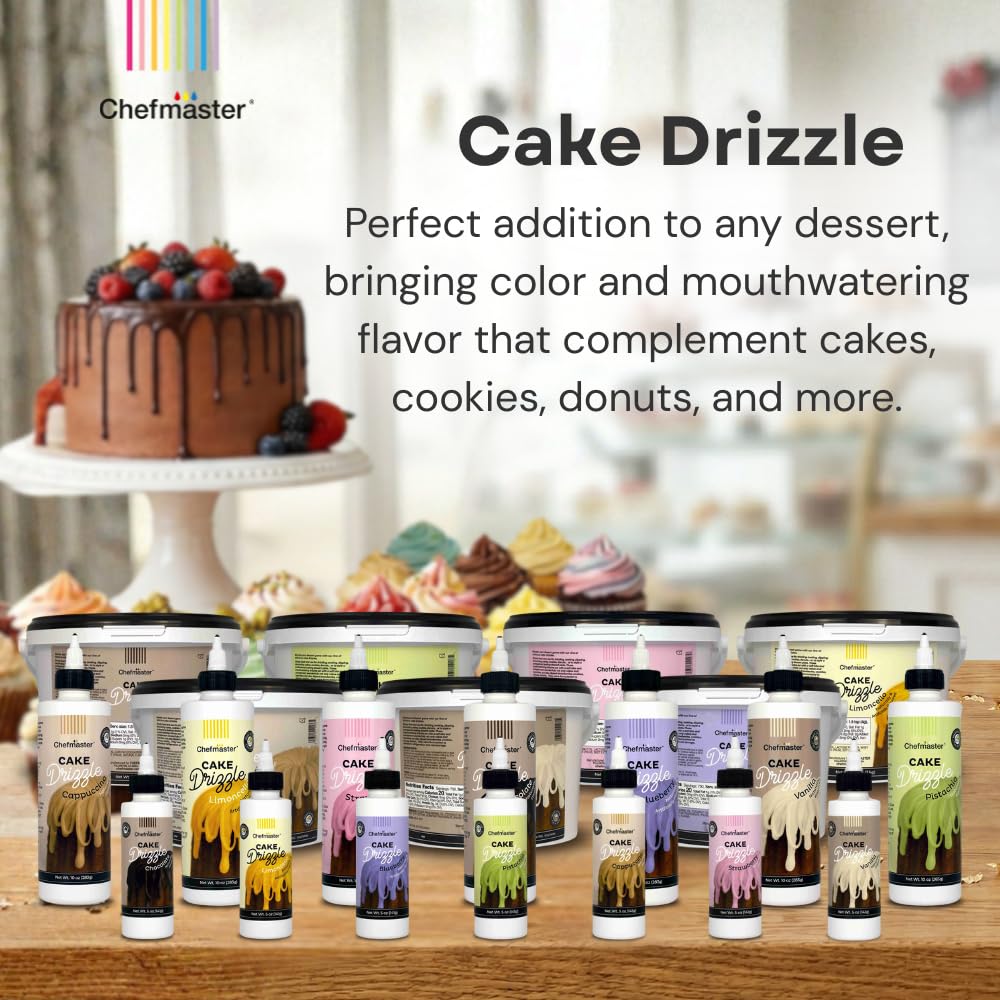 Vanilla-Flavored Cake Drizzle by Chefmaster, Edible Cake Drip Frosting for Decorating, Drip for Cakes, Cupcakes, Cookies, Donuts, 10 oz
