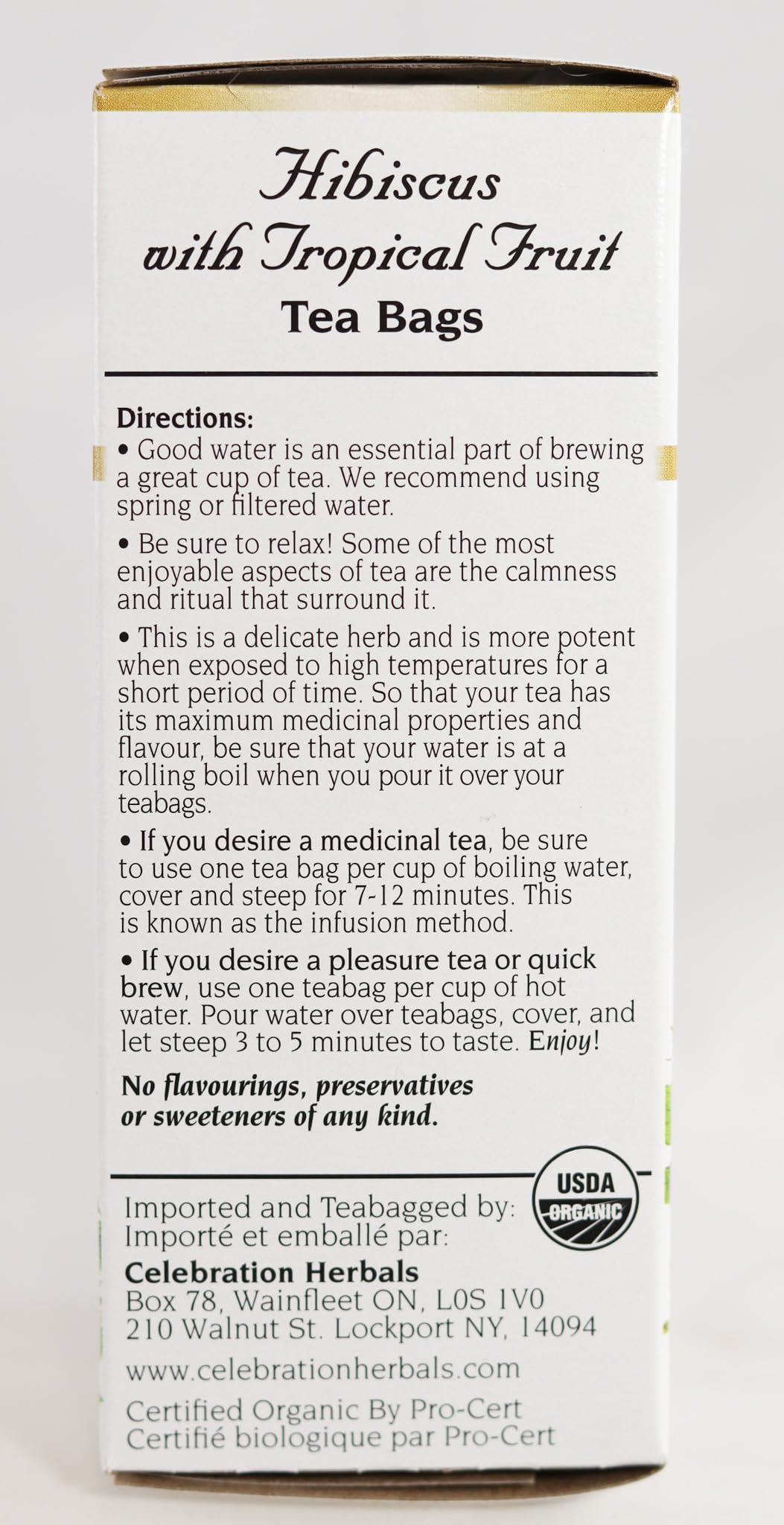 Celebration Herbals Organic Hibiscus with Tropical Fruit Tea Caffeine Free -- 24 Tea Bags 28g