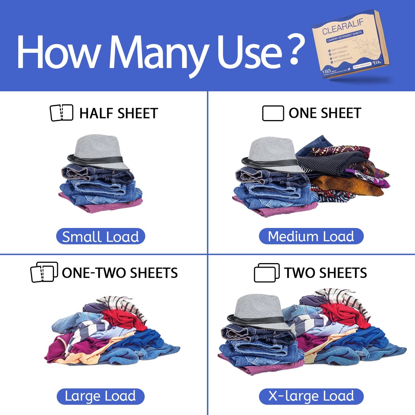 CLEARALIF Laundry Detergent Sheets Up to 160 Loads, Fresh Linen - Great For Travel,Apartments, Dorms,Laundry Detergent Strips Eco Friendly