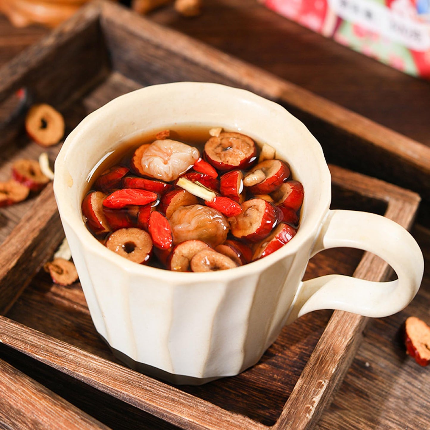 Jujube Ginger Tea Bags - 10.58 Oz Dried Longan Jujubes Dates Goji Berry Ginger Tea Bags, Lycium Red Date Dark Brown Sugar Hot Teas Individual