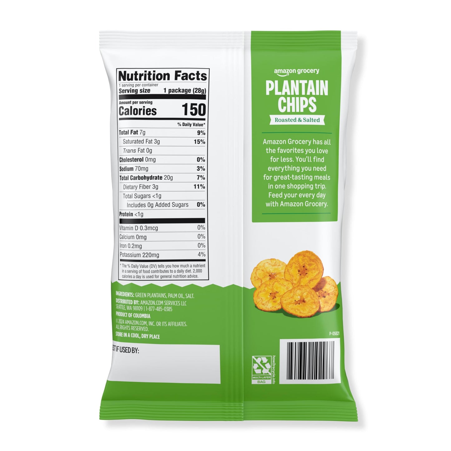 Amazon Grocery, Roasted & Salted Plantain Chips, 1 Oz, 36 Ct