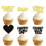 18pcs Black Gold Glitter Dessert Cupcake Pick for Straight Outta 1932 Cheer to 94 Years Old Theme Decor Supplies Happy 94th Birthday Party Decoration