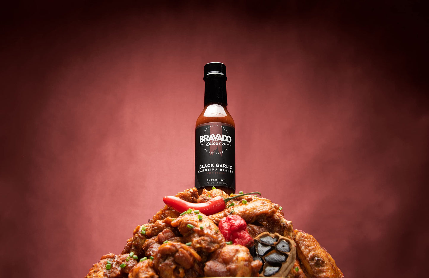 Bravado Spice Black Garlic Carolina Reaper Hot Sauce | Gourmet Sauce for Wings & Ramen | Featured on Hot Ones Season 6