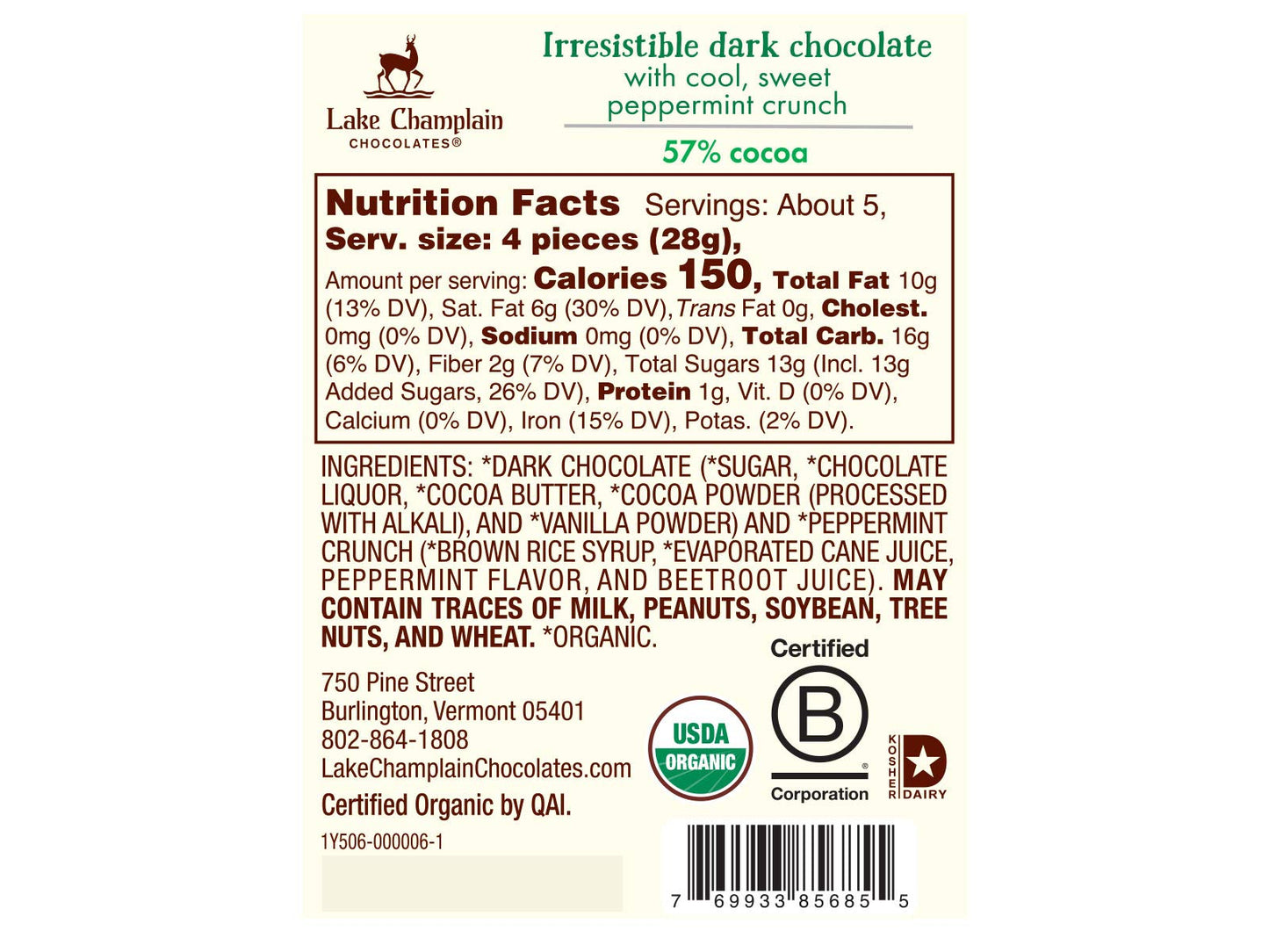 LAKE CHAMPLAIN CHOCOLATES Organic Dk Choco Peppermint Crunch Coins, 5.8 OZ