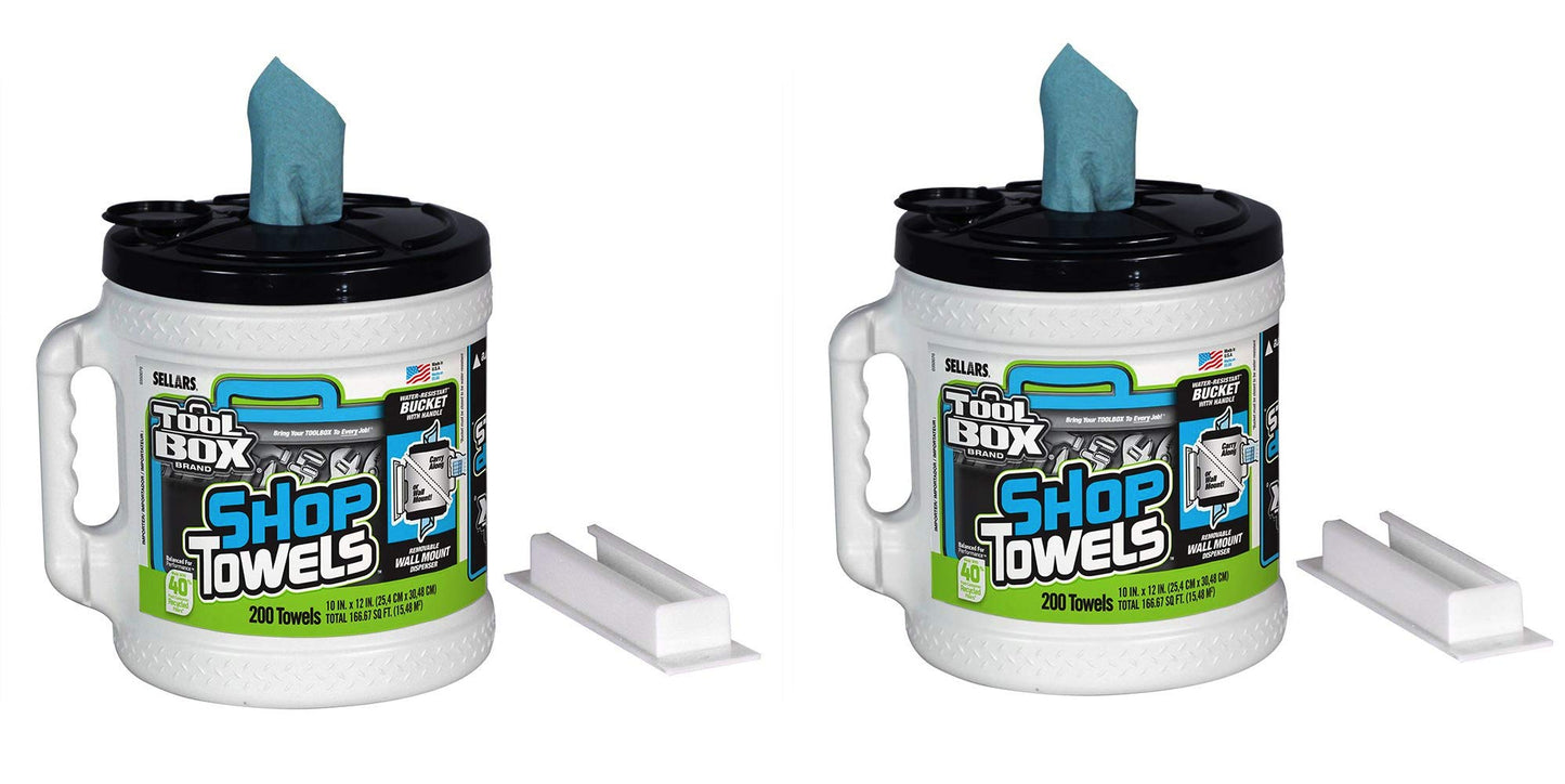 Sellars 55208 Toolbox Shop Towels Dispenser Bucket, 12" Length x 10" Width, Blue (2 Buckets of 200 Sheets) (2)