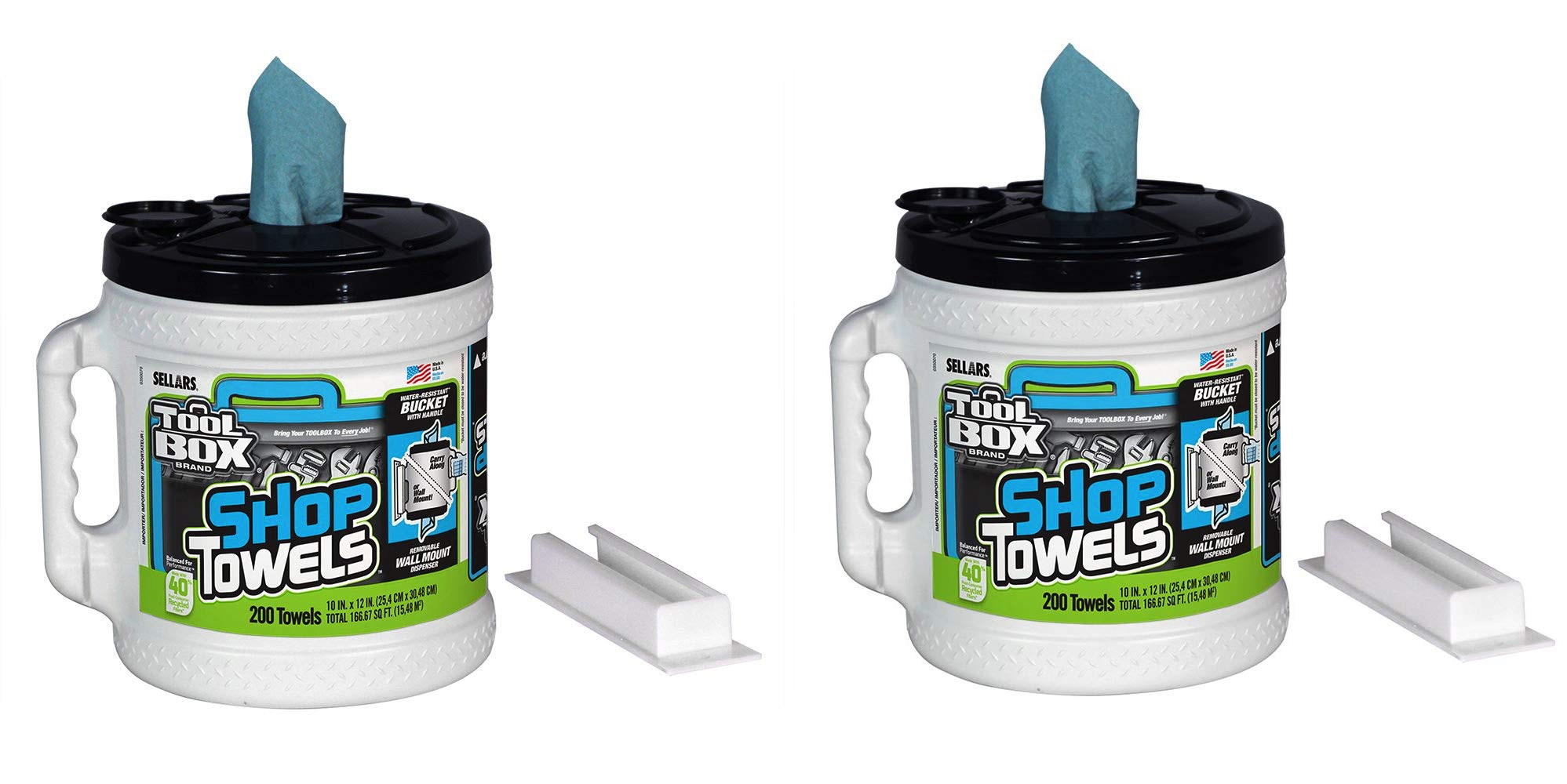 Sellars 55208 Toolbox Shop Towels Dispenser Bucket, 12" Length x 10" Width, Blue (2 Buckets of 200 Sheets) (2)