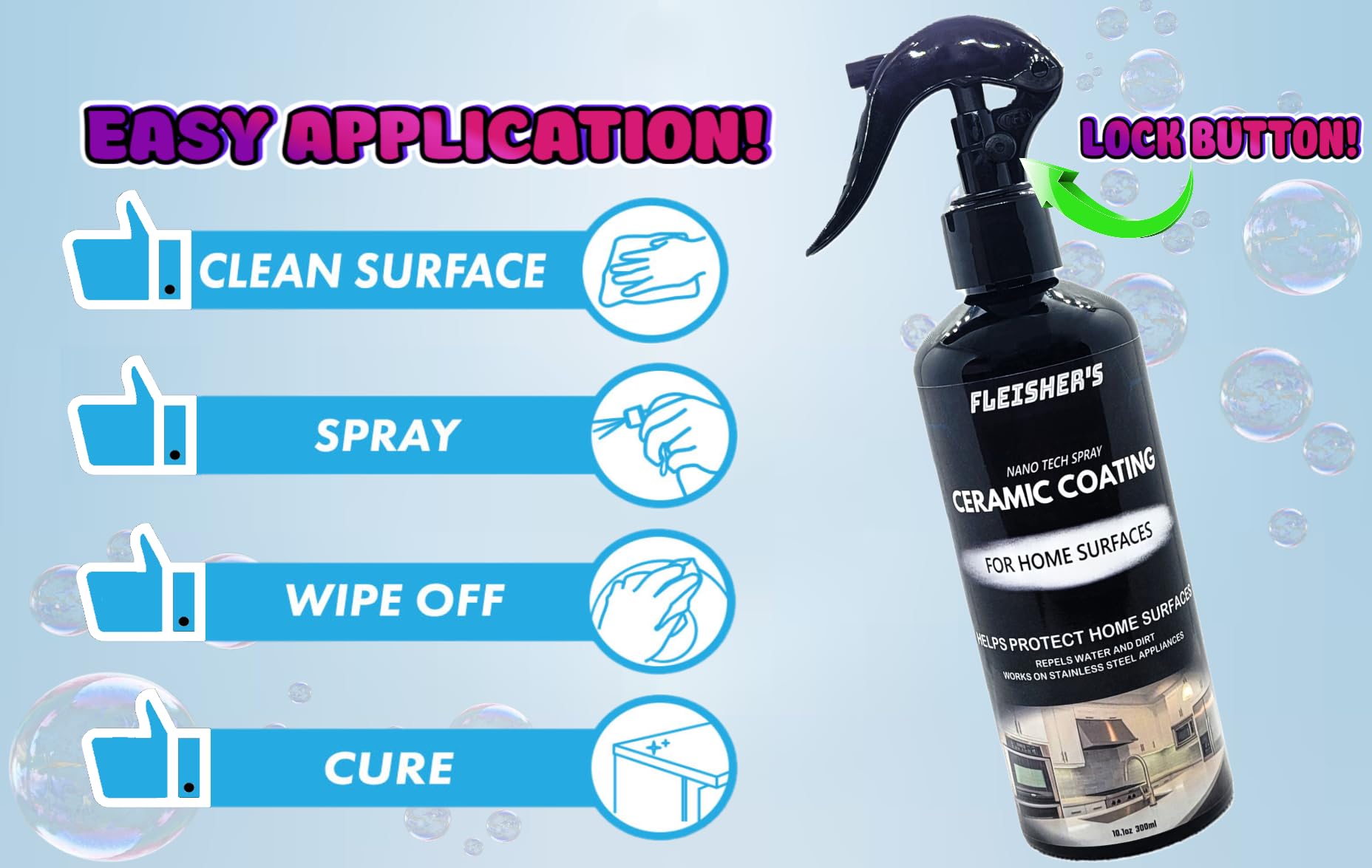 FLEISHER'S Home Ceramic Coating Spray - for Home Surfaces - Hydrophobic Nano Technology, Shine and Protect Kitchen and Bathroom Surfaces, Repel Stains