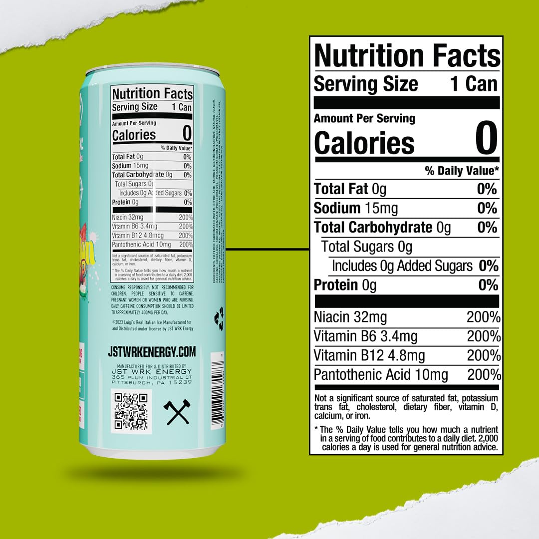 JST WRK Energy Drink - 12-Pack, Sugar-Free, Zero Calories, No Sugar Alcohols, 12 Fl Oz., 200 milligrams Caffeine (Melon Pop)