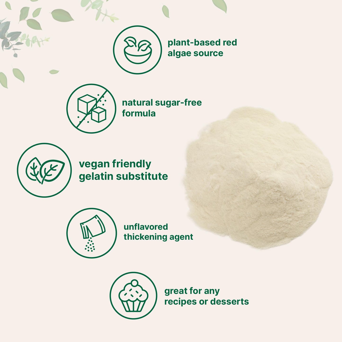 Agar Agar Powder, 1lb (16oz) | Planted-Based Source from Red Algae | Unflavored Thickening Agent for Cooking & Baking | Vegan Substitute for Beef