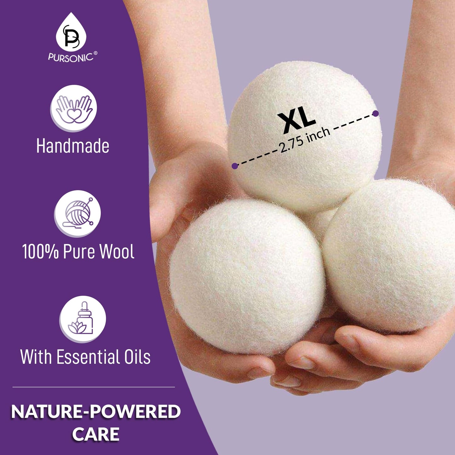 Pursonic 4-Pack Laundry Wool Dryer Balls with Lavender & Peppermint Essential Oil Scent - Reusable Fabric Softener Balls Made from Pure New Zealand