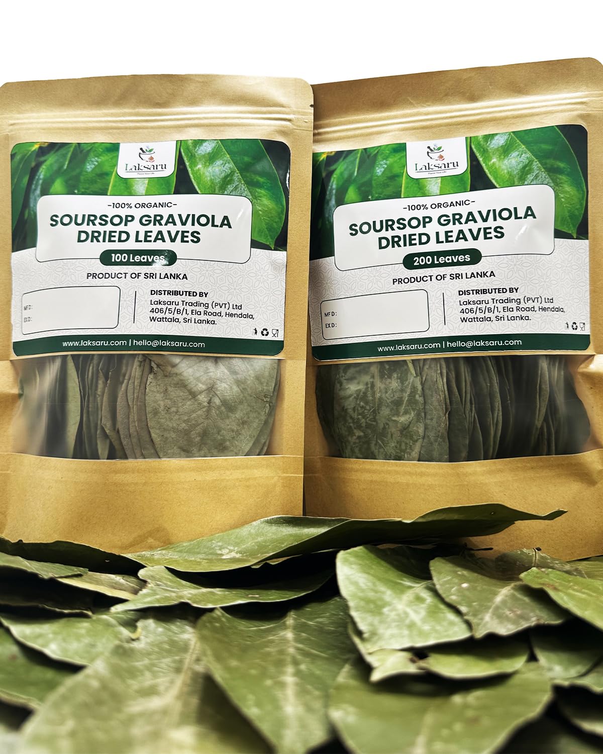 Laksaru 100% Organic Dried 100+ Soursop Leaves - Premium Graviola Leaves for Tea & Wellness, Handpicked and Sun-Dried From Ceylon Sri Lanka