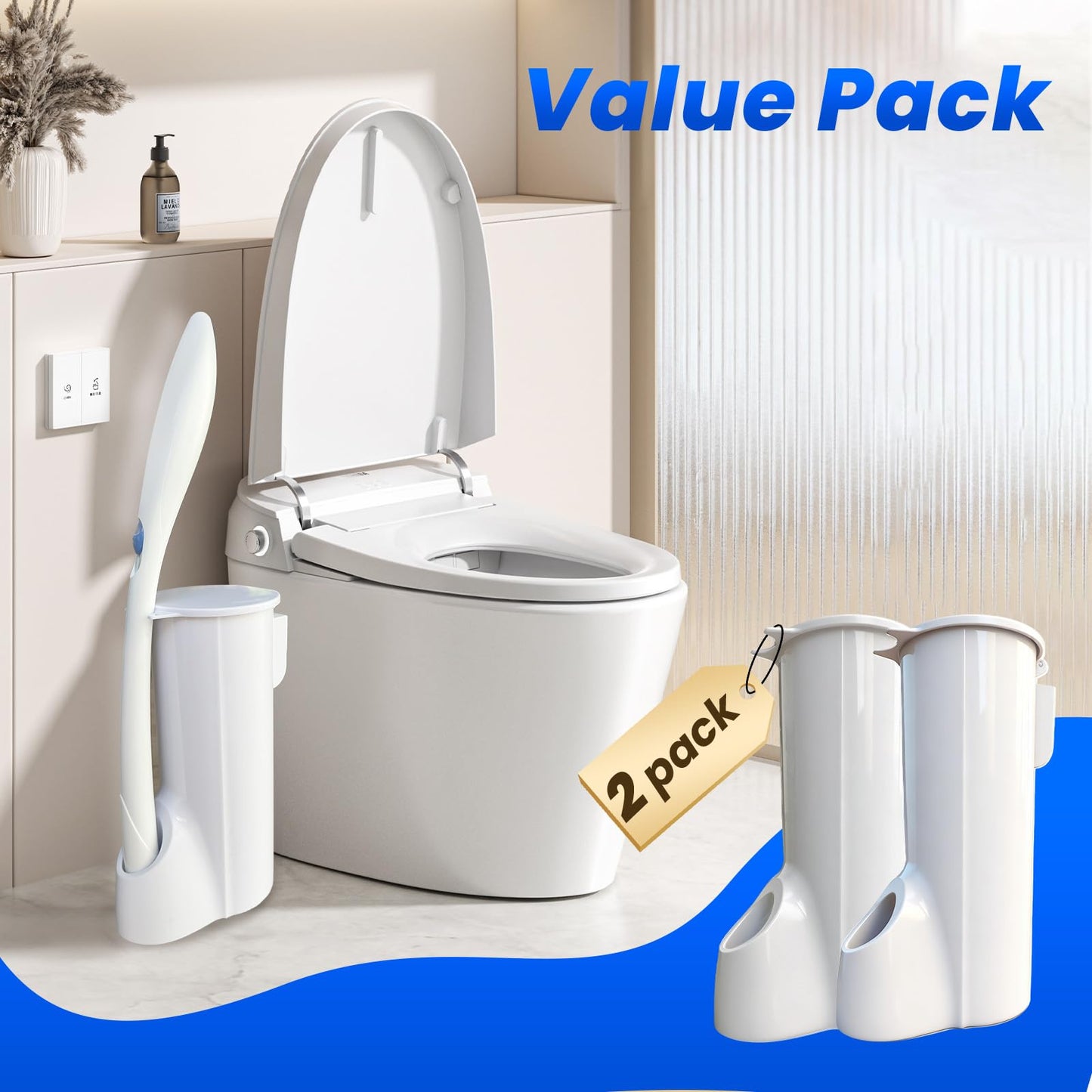 2 Packs Toilet Wand Caddy Holder (Holder Only, No Wand), Disposable Brush Kit, Stand Toilet Cleaning Starter Kit, Wall Mounted Storage Caddy.