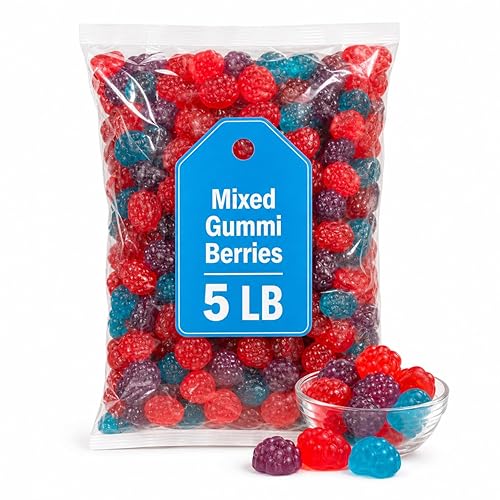 Mixed Gummi Berries Candy, Assorted Fruity Chewy Gummies, 5 lb Bulk Bag