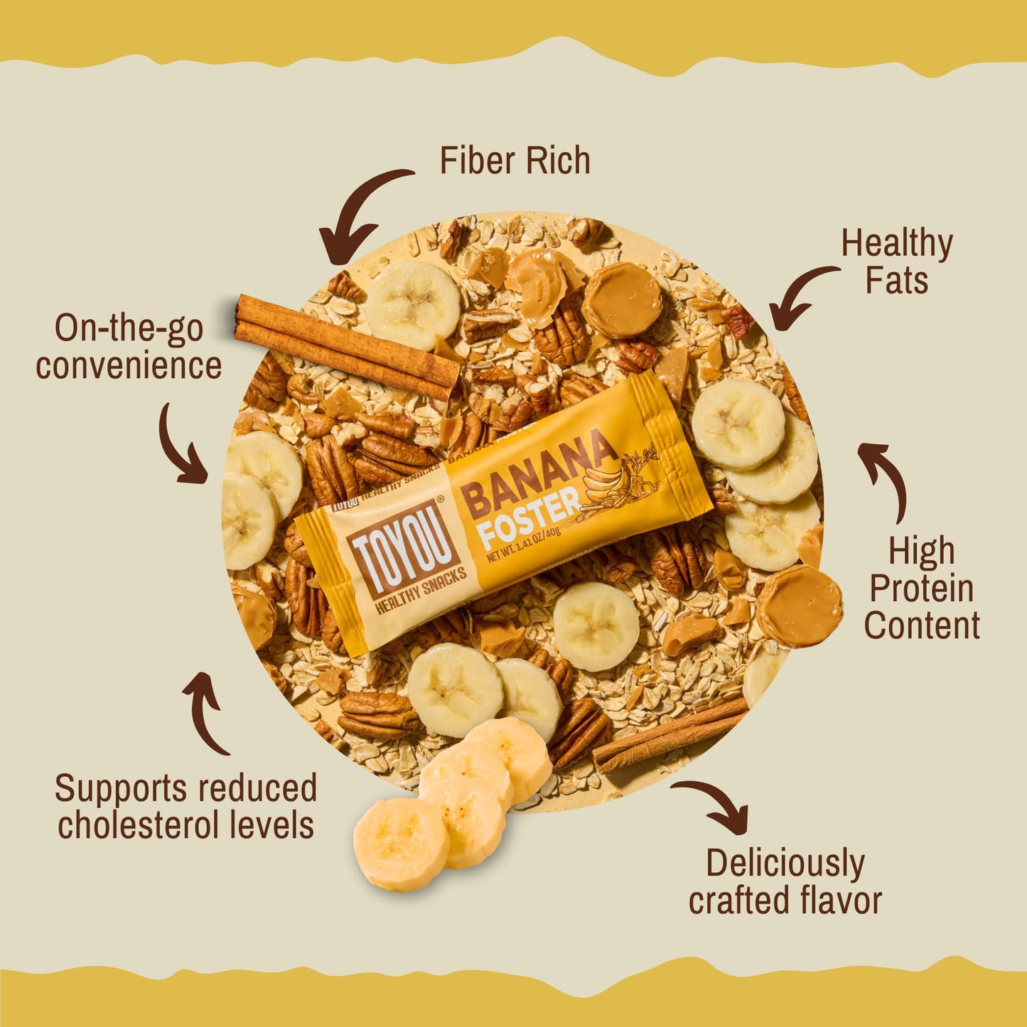 ToYou Gluten Free Chewy Fruit and Nut Bars - Healthy Protein Snacks | Banana Foster - 1.41 Ounce (Pack of 12) | Soft Chewy, Fiber-Packed Granola Bars