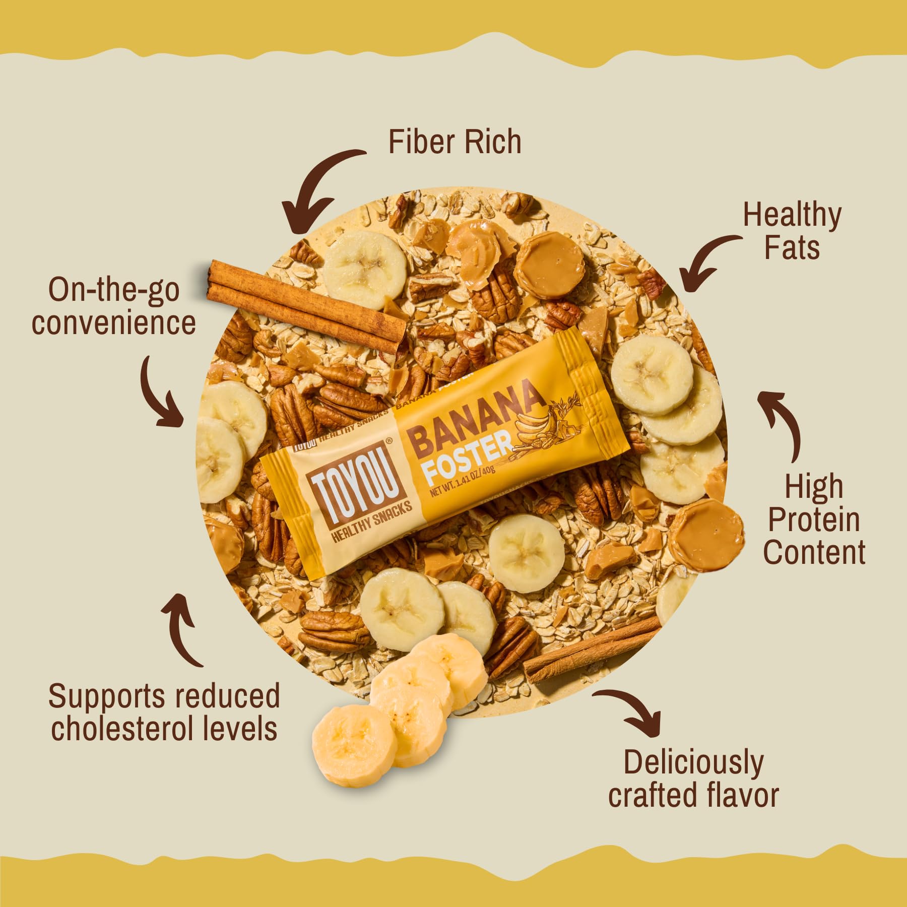 ToYou Gluten Free Chewy Fruit and Nut Bars - Healthy Protein Snacks | Banana Foster - 1.41 Ounce (Pack of 12) | Soft Chewy, Fiber-Packed Granola Bars