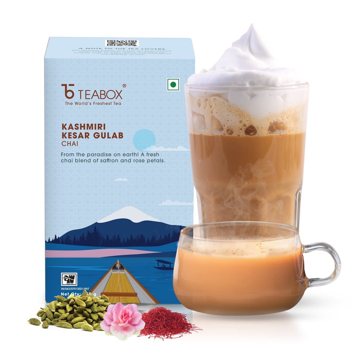 Teabox Kashmiri Kesar Gulab Masala Chai 250 Grams | From The Everlasting Beauty Of The Kashmir Valley | Tea Mixed With The World's Rarest Saffron
