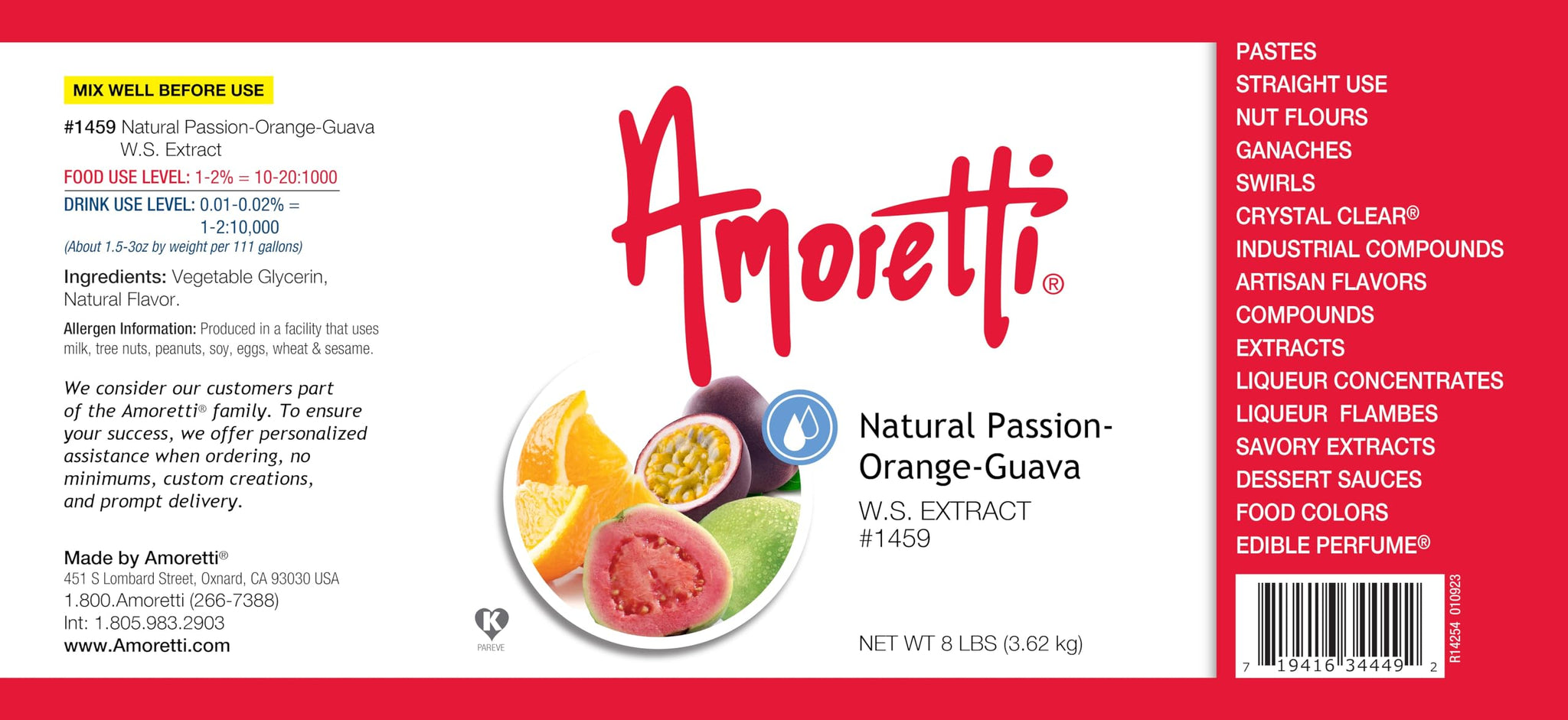 Amoretti - Natural Passion-Orange-Guava Extract Water Soluble 2 oz - Highly Concentrated & Perfect For Pastry, Savory, Brewing, and more, Preservative