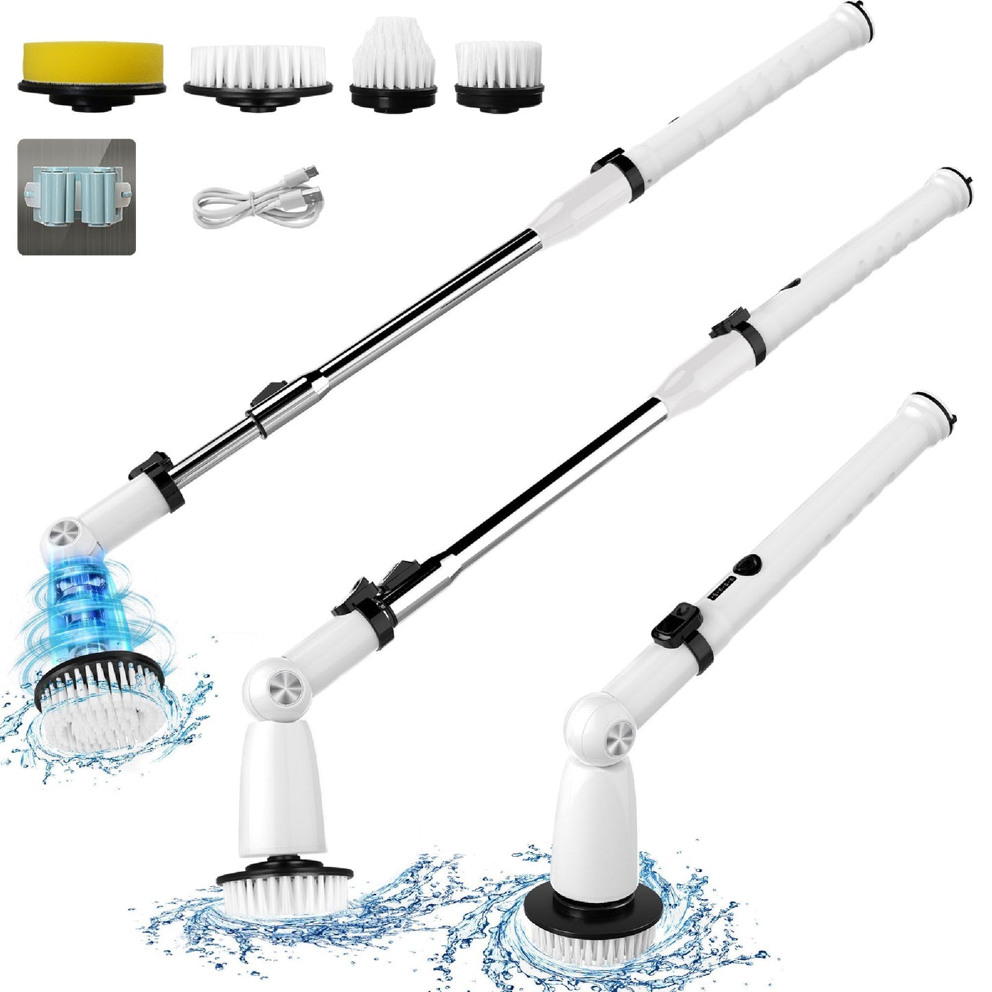 EcoGecko Electric Spin Scrubber, Bathroom Cleaner, Power Shower Cleaning Brush with Extendable Handle & 4 Brush Heads, Dual Speed & USB-C Charging