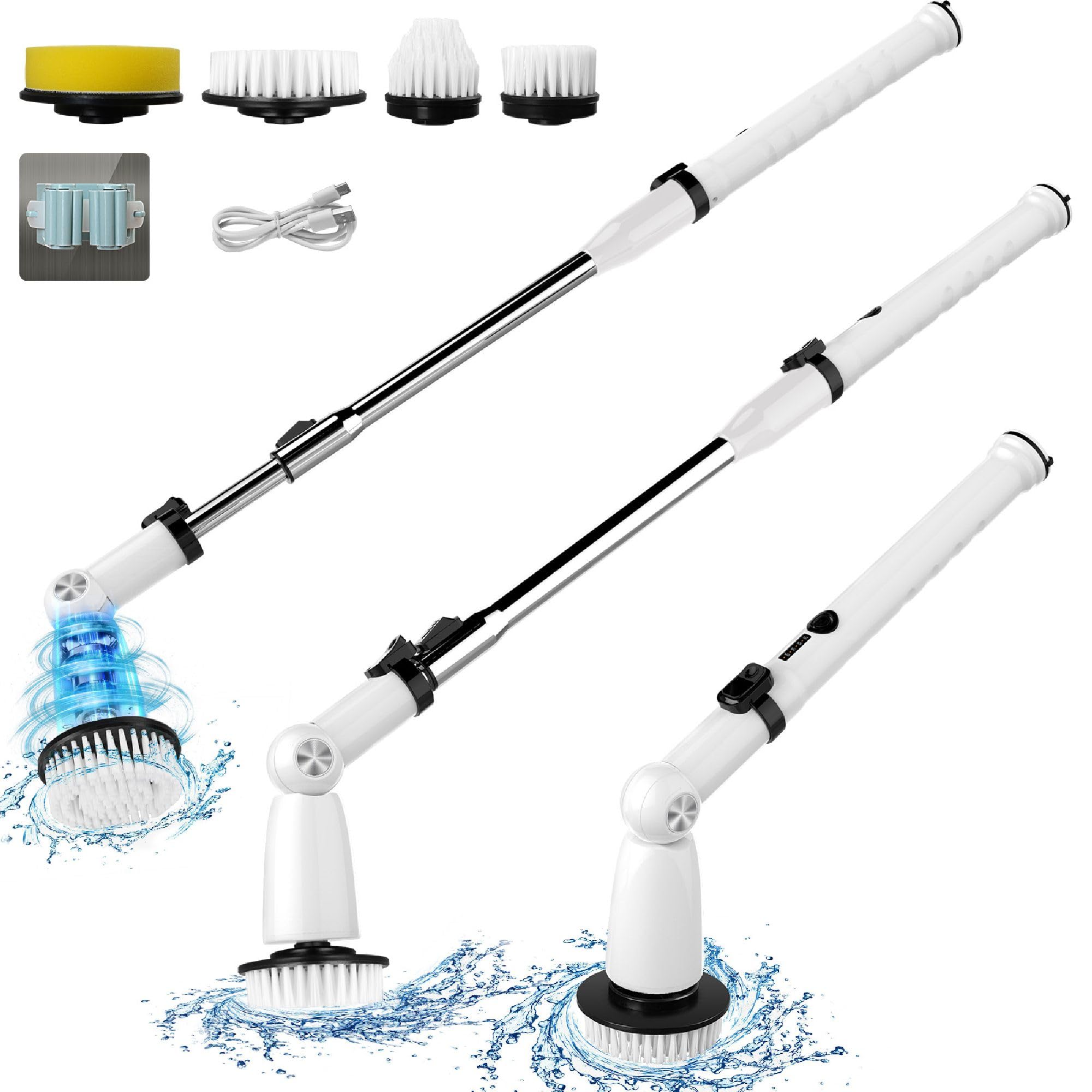 EcoGecko Electric Spin Scrubber, Bathroom Cleaner, Power Shower Cleaning Brush with Extendable Handle & 4 Brush Heads, Dual Speed & USB-C Charging