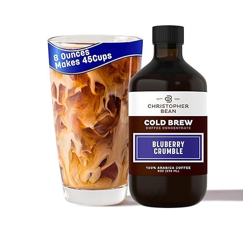 Christopher Bean Hand Crafted Blueberry Crumble Flavored Coffee - Unsweetened Cold Brew & Iced Instant Coffee Distillate Liquid Java - Blueberry