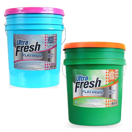 Ultra Fresh 3X Platinum Laundry Detergent, 5 Gallon, Bundled with Platinum Spring Fresh Fabric Softener and Pump, Up to 640 Loads, Orange/Blue