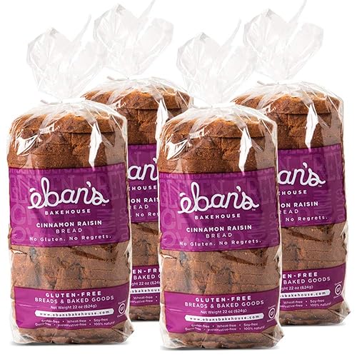 Eban’s Bakehouse Fresh Baked Gluten-Free Cinnamon Raisin Bread - 4 Loaves - 100% Natural - Soy, Wheat and Dairy Free, Preservative Free, Non-GMO