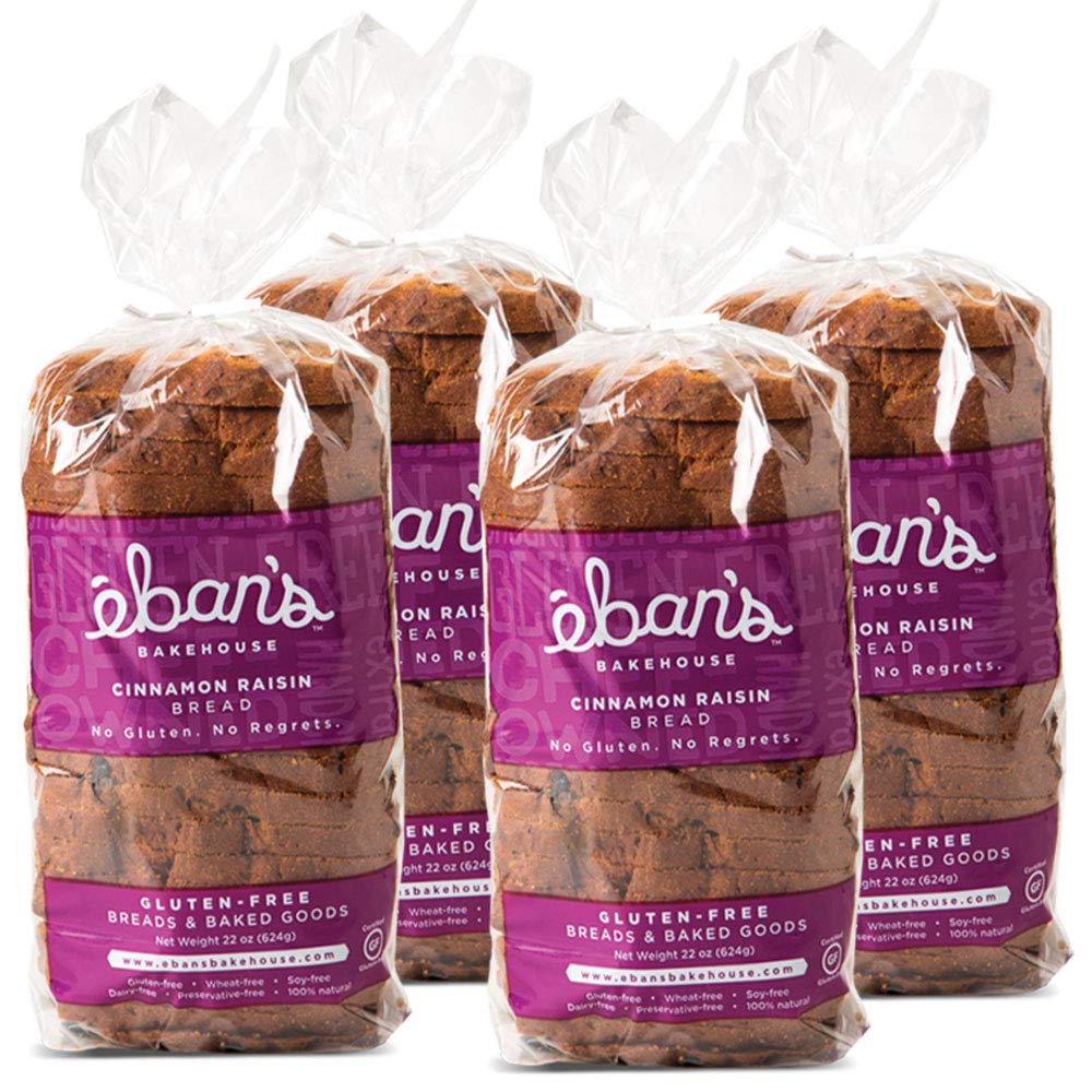 Eban’s Bakehouse Fresh Baked Gluten-Free Cinnamon Raisin Bread - 4 Loaves - 100% Natural - Soy, Wheat and Dairy Free, Preservative Free, Non-GMO