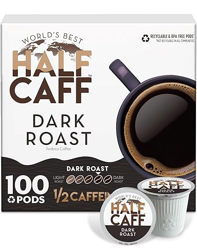 World's Best Half Caff Dark Roast Coffee Pods, 100 ct, Single Serve Pods - 100% Arabica Coffee, Compatible with Keurig K Cups Maker