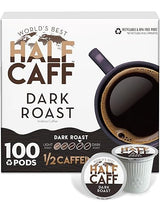 World's Best Half Caff Dark Roast Coffee Pods, 100 ct, Single Serve Pods - 100% Arabica Coffee, Compatible with Keurig K Cups Maker