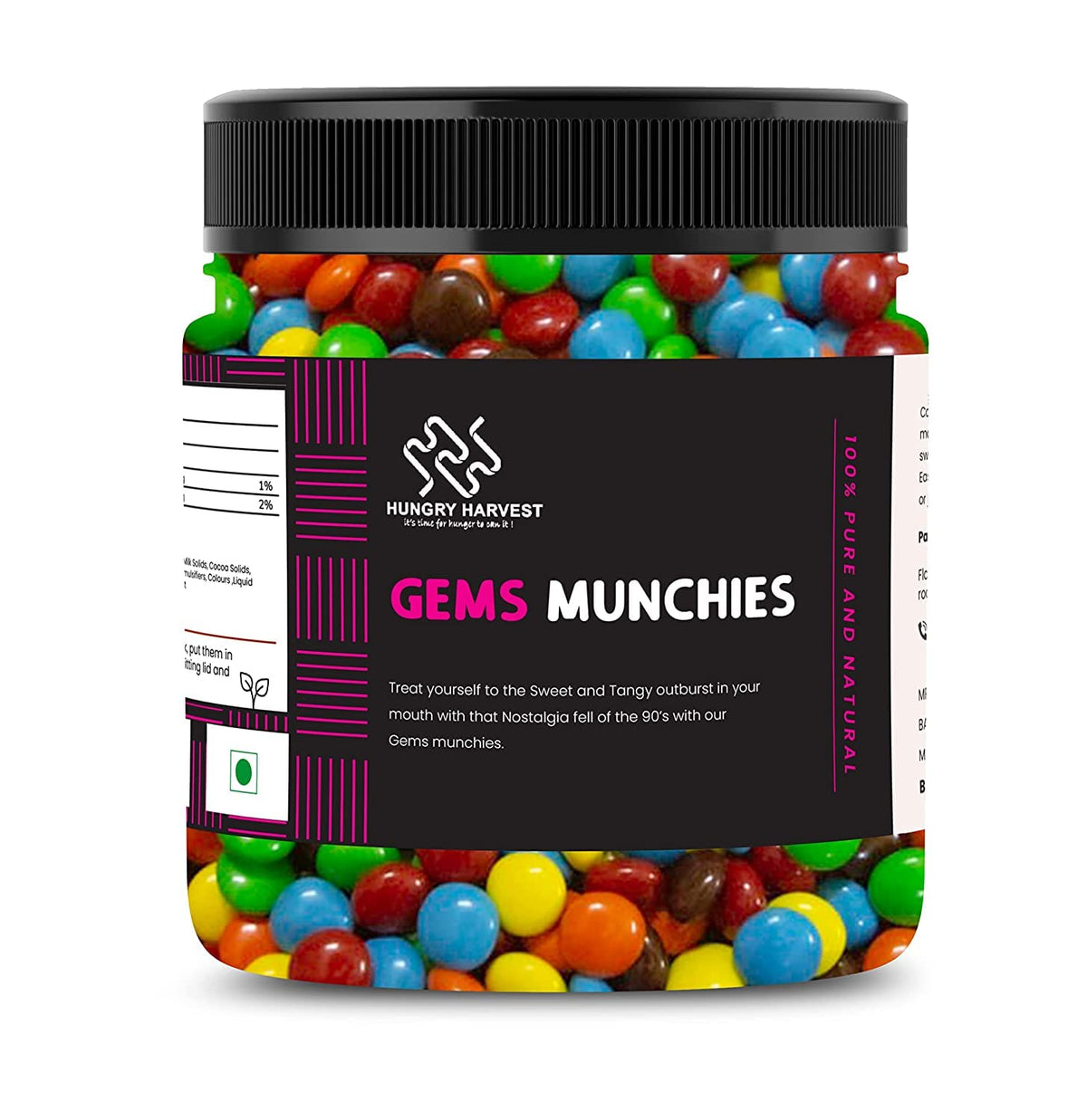 Hungry Harvest Gems Chocolate Buttons 300gm (Chocolate Munchies) Bright Colour Gems_Packing May Vary