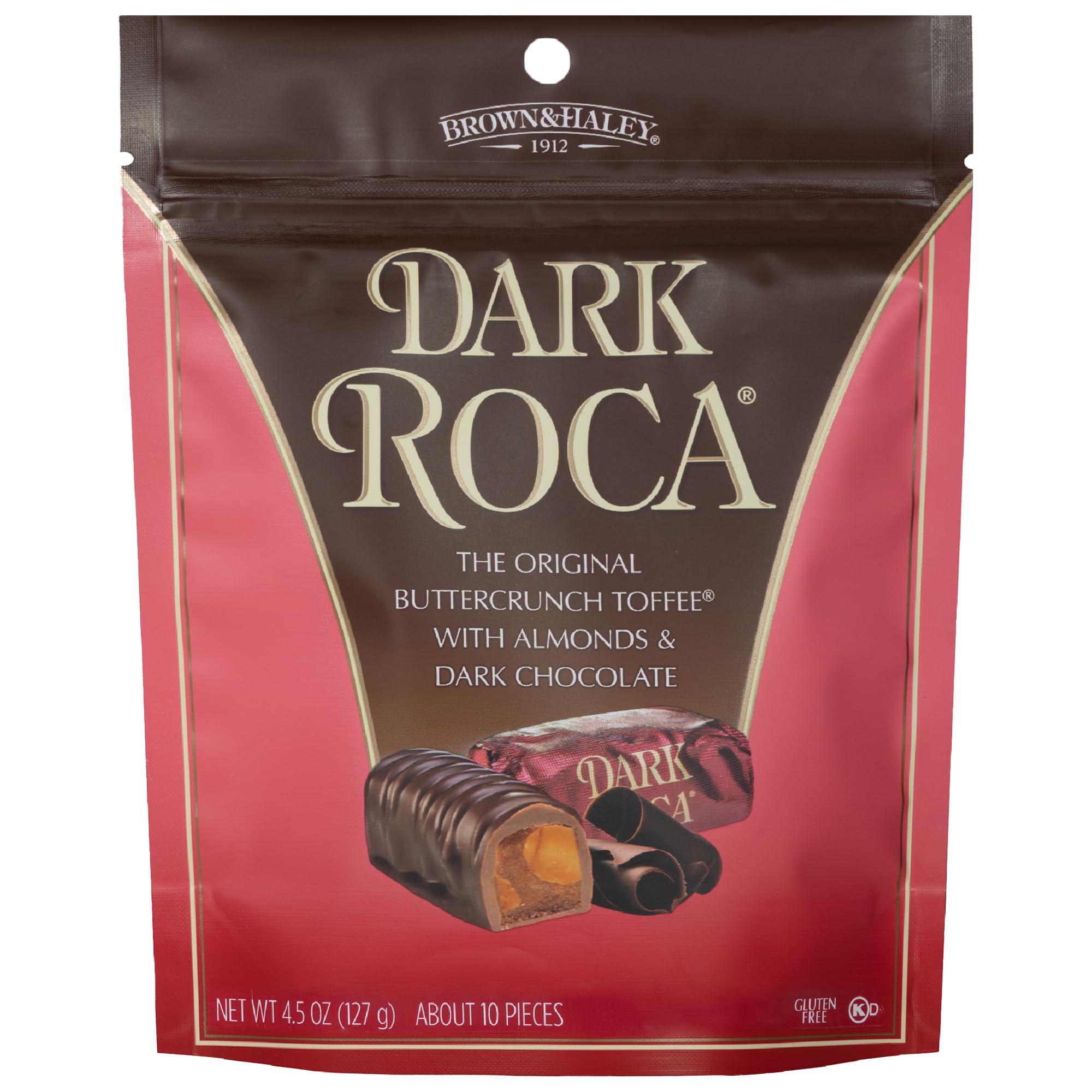 Almond Roca Pack of 1-4.5oz Individually Wrapped Dark Chocolate Candy - Buttercrunch Toffee with Almonds Covered in Chocolate - Gluten Free, Kosher