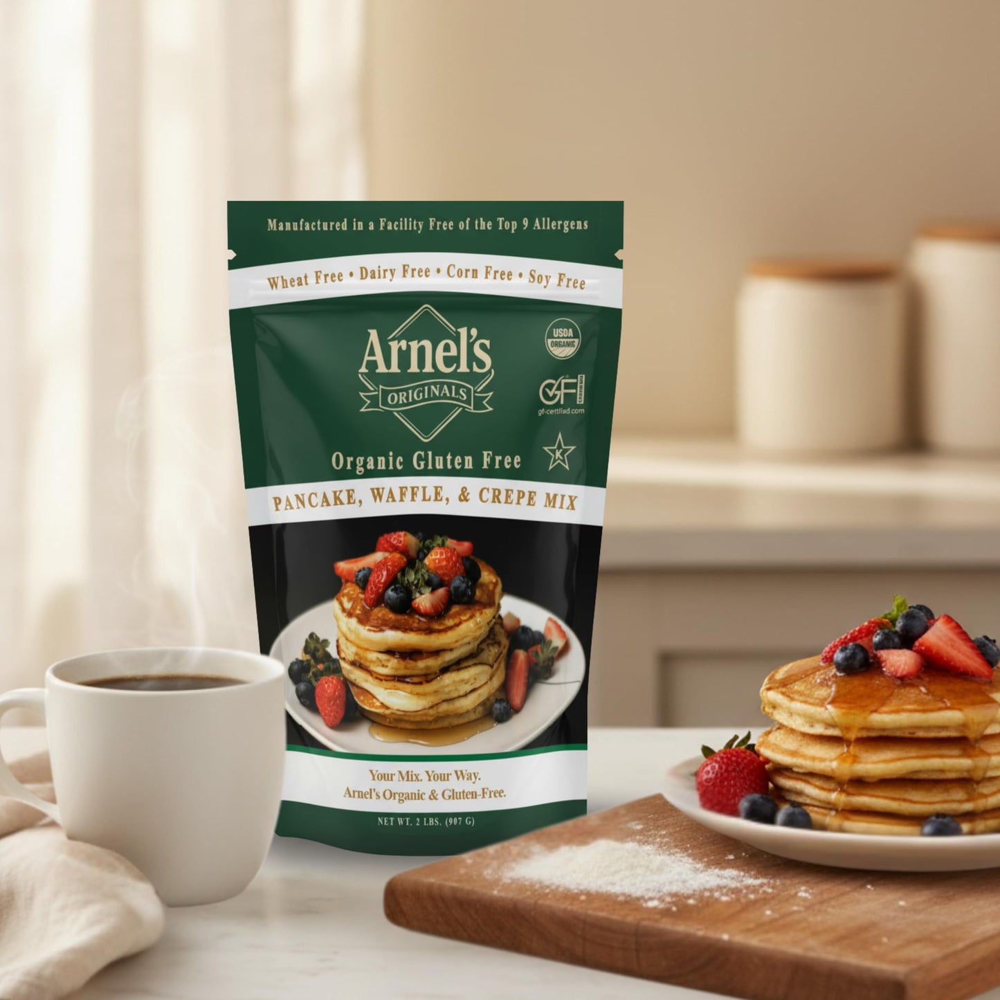 Pancake & Waffle Mix, High Protein, High Fiber, Certified Gluten free, Organic, non-GMO Verified, Certified Kosher, Gluten Free Baking, 2 Pounds