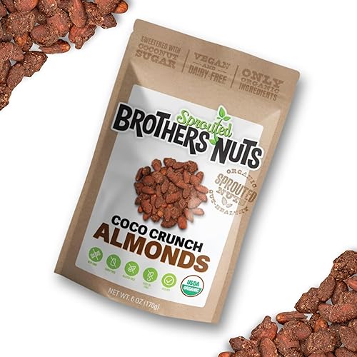 Brothers Nuts Coco Crunch Almonds - Organic, Sprouted Almonds - Healthy Keto Snack - Vegan, Gluten-Free, Kosher - No Preservatives - 6oz