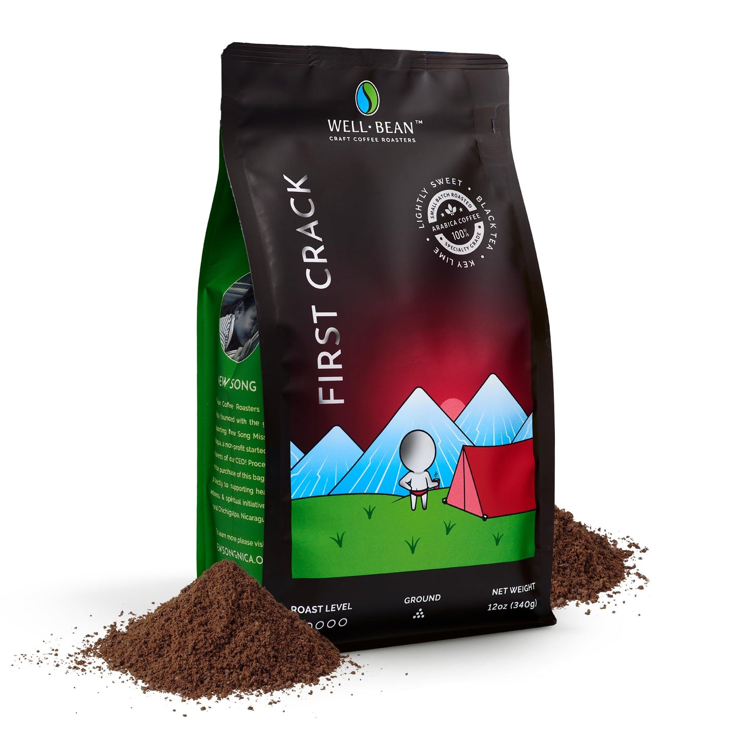 Well-Bean Coffee, First Crack, Ground, Light Roast, Breakfast Blend, Honduras Organic Coffee Beans, High Grown, Sun-dried, Small-Batch Roasted, 12 oz