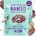 Brooklyn Biltong Steakhouse, Garlic Naked Tender Slices (2oz, Pack of 2), Grass Fed Beef Protein Snacks, 32g Grass Fed Protein Per Pack, Beef Jerky