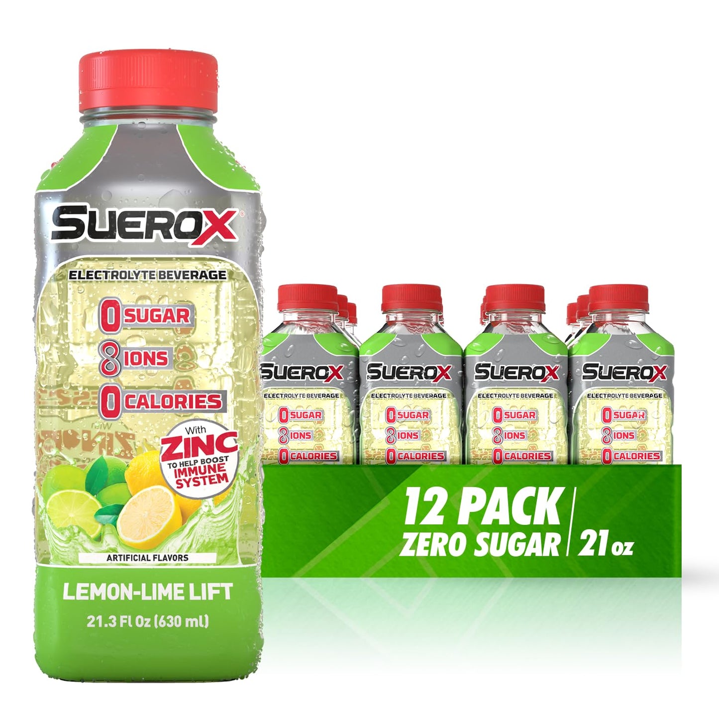 SueroX Sugar Free Sports Drink for Hydration and Recovery, Electrolyte Hydration Drink with 8 Ions, Zero Calorie Sports Drinks, Lemon Lift, 21.3 Fl
