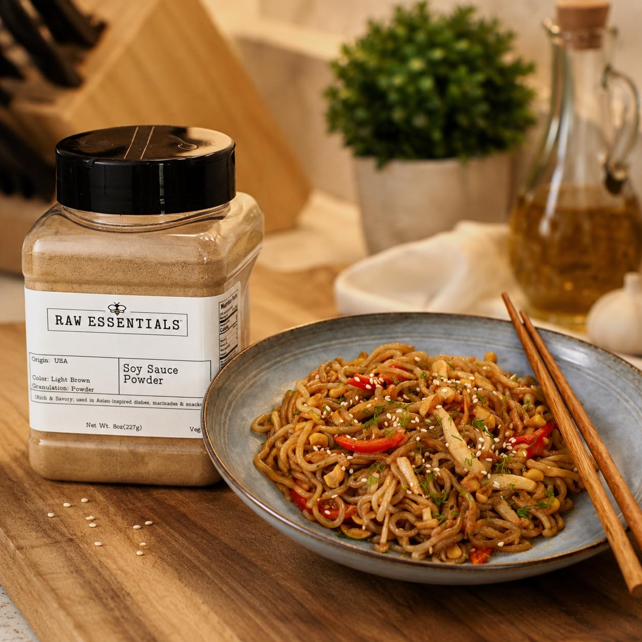 Raw Essentials Soy Sauce Powder, 8 oz Bottle