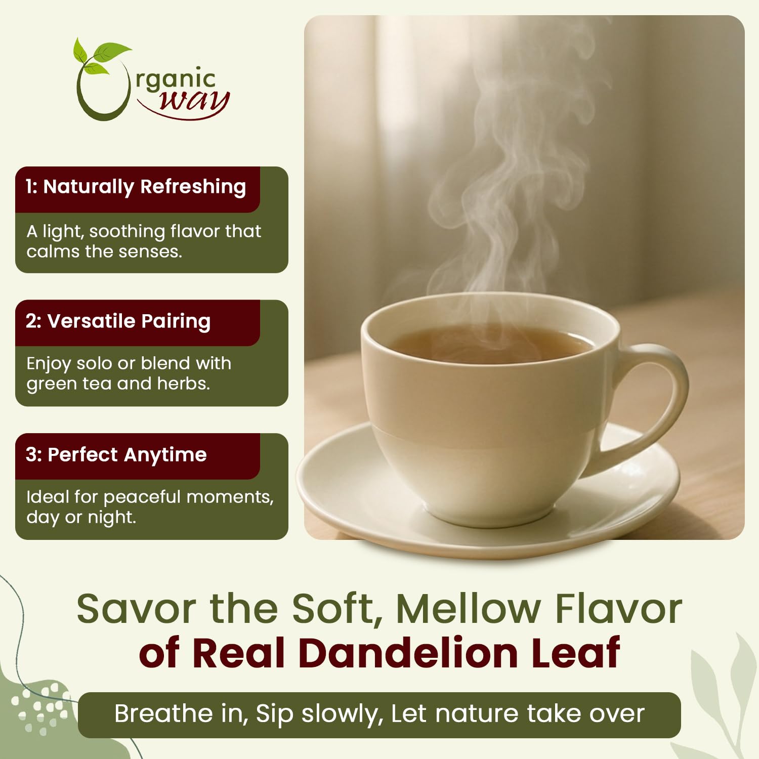 Organic Way Dandelion Leaf (Taraxacum Officinale) Cut & Sifted - Herbal Tea | European Wild-Harvest | Kosher & USDA Certified | Vegan, Non-GMO