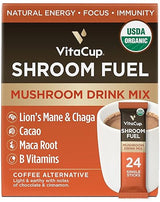 VitaCup Shroom Fuel, Mushroom Based Instant Coffee Alternative Packets, Mushroom Coffee Substitute w/Cacao, Cinnamon, Chaga, Lions Mane, & Maca