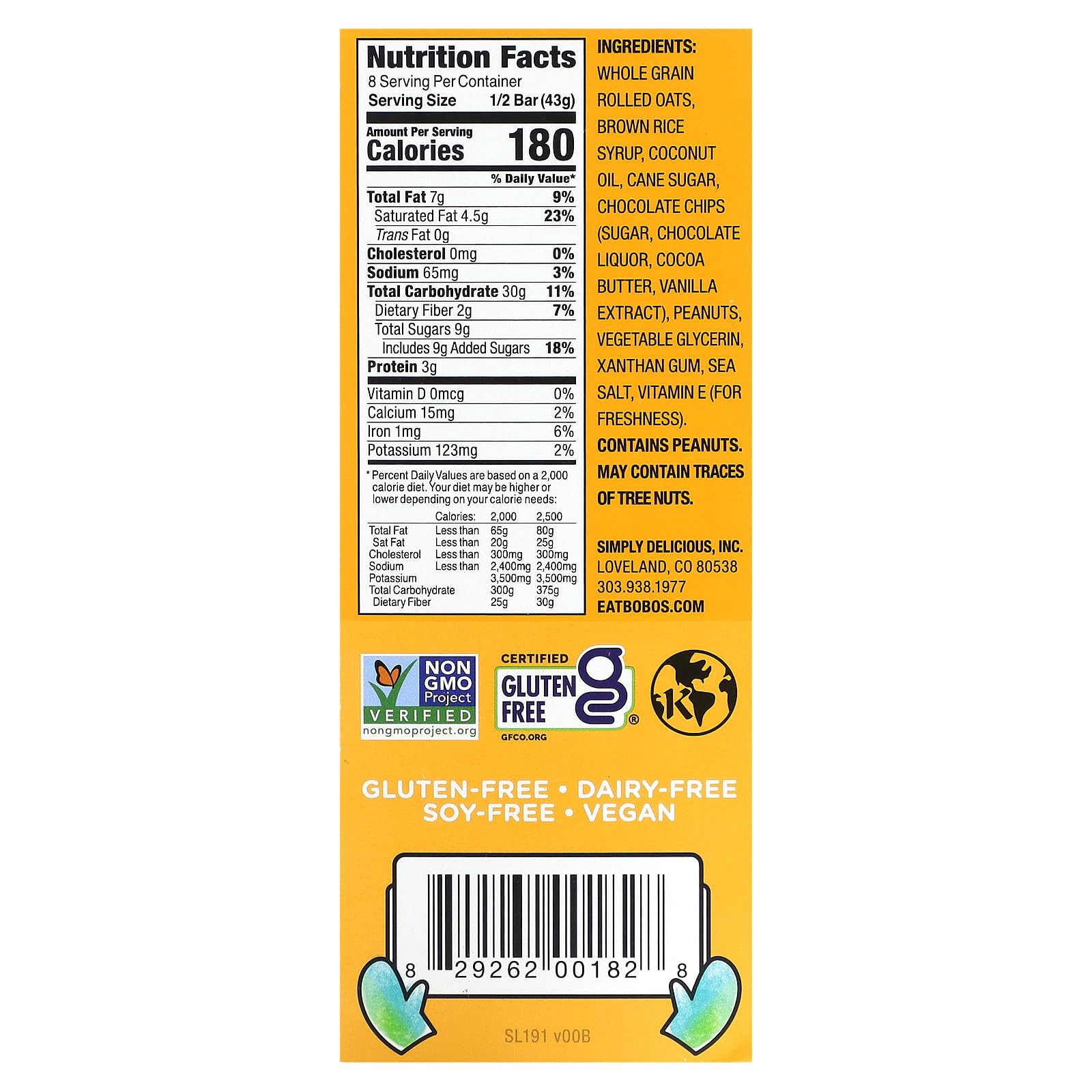 BOBOS OAT BARS Peanut Butter Chocolate Chip Oat Bars, 12 OZ