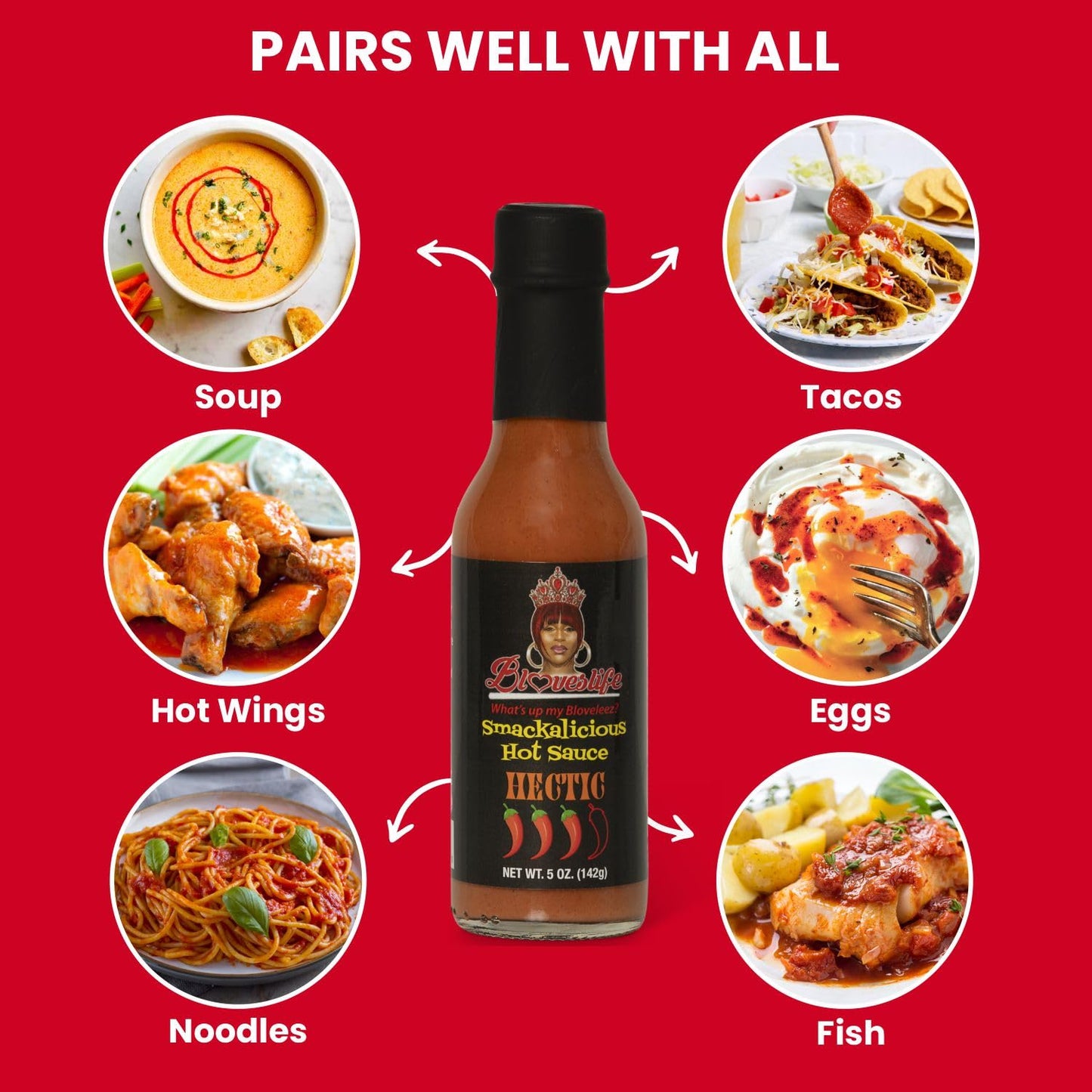 Bloveslife Smackalicious Hectric Hot Sauce 5 Oz - Vegan Organic Vinegar-Flavored Sauce, Low-Sodium, Low-Fat, All-Natural Smoky Ghost Pepper Sauce