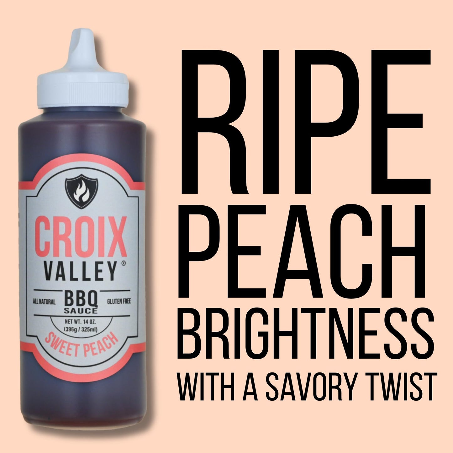 Croix Valley Sweet Peach BBQ Sauce - 3 Pack (11 oz Plastic Bottles) - Ripe Peach Sweetness with Bright Tang - Gluten-Free, No MSG, No High Fructose