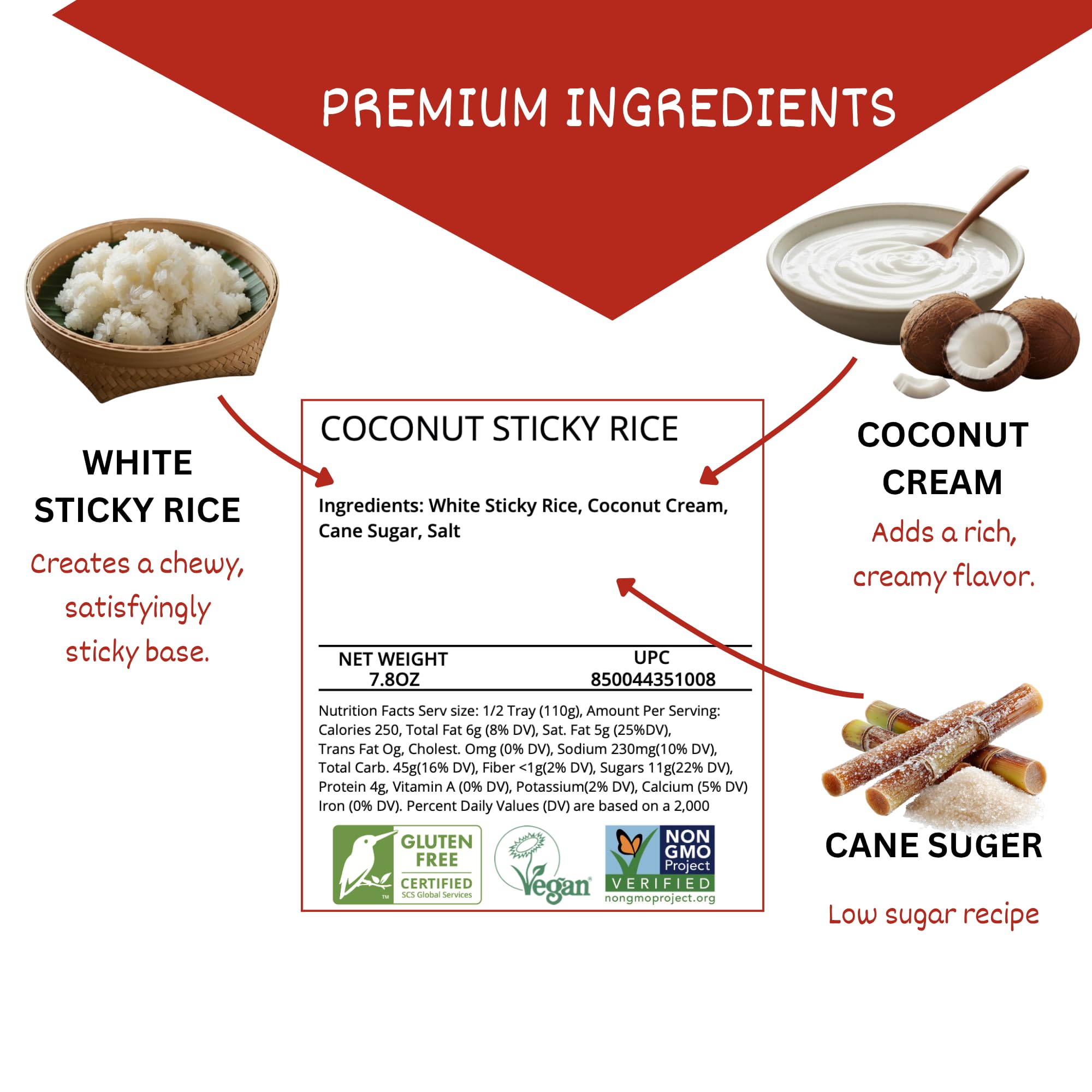 24Vegan - Sweet Coconut Sticky Rice | Ready to Eat Vegan Dessert, Gluten-Free | Organic Coconut Rice Pudding (7.8oz) - Pack of 1