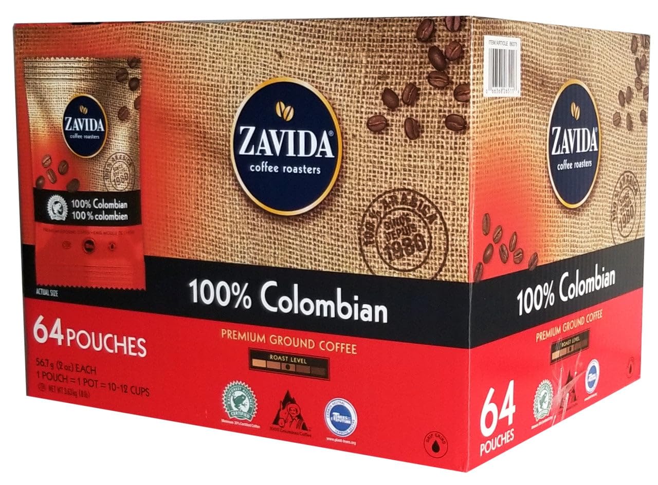 Zavida 64 Piece Coffee Pouches, 100% Colombian, 8 Pound